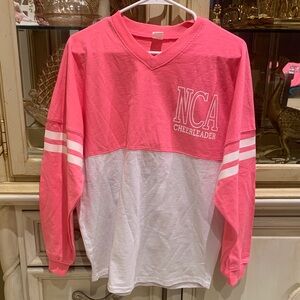 NCA Cheerleader Pink and White Long Sleeve Shirt